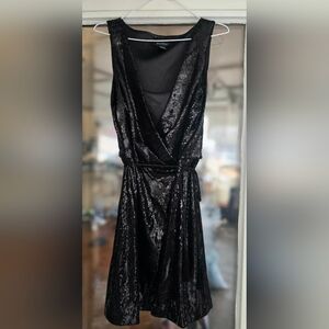 White House Black Market WHBM Black Sequin Midi Dress Holiday Sz 6